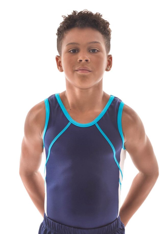 NOAH - BVZ26:- Mens sleeveless leotard in Navy, Turquoise and White - A ...