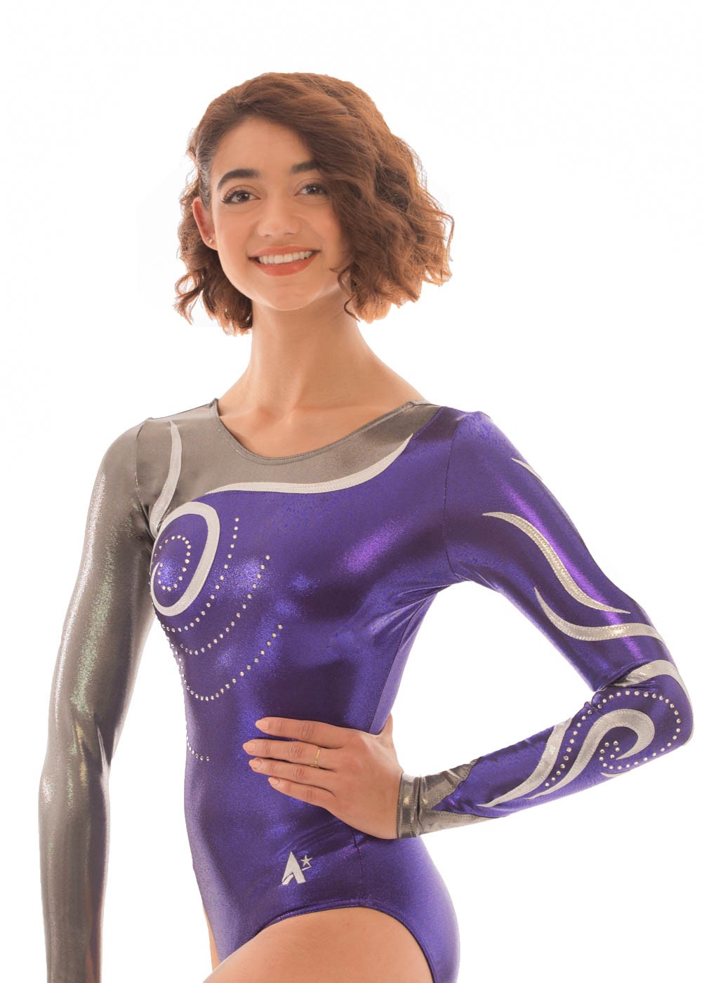 JESSICA - K178: - Long sleeved gymnastics leotard in Purple, Silver and ...