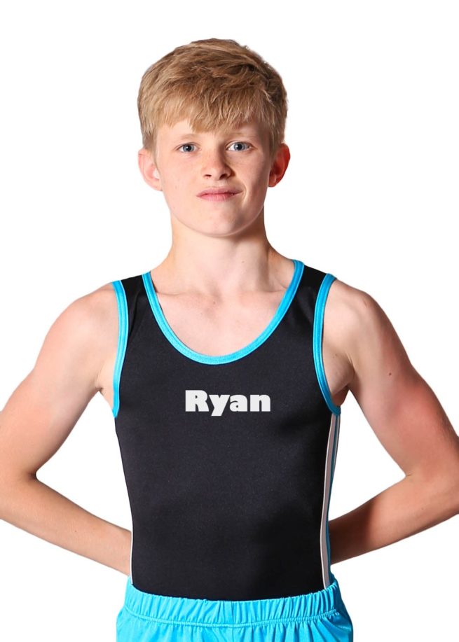 RYAN - BV209:- Mens leotard in Black, White and Turquoise with Printed ...